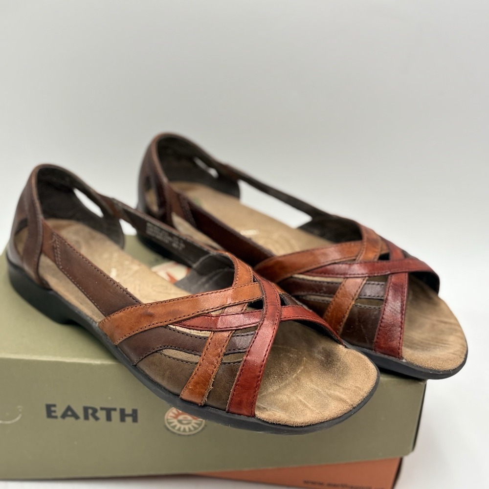 Earth Spirit Ellie Sandals Womens 10 Brown Leather Comfort Fisherman Shoes